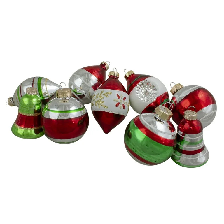 Northlight 2-Finish Striped Glass Christmas Ornaments - 3.25" - Silver and Red - 9ct - Walmart.co... | Walmart (US)
