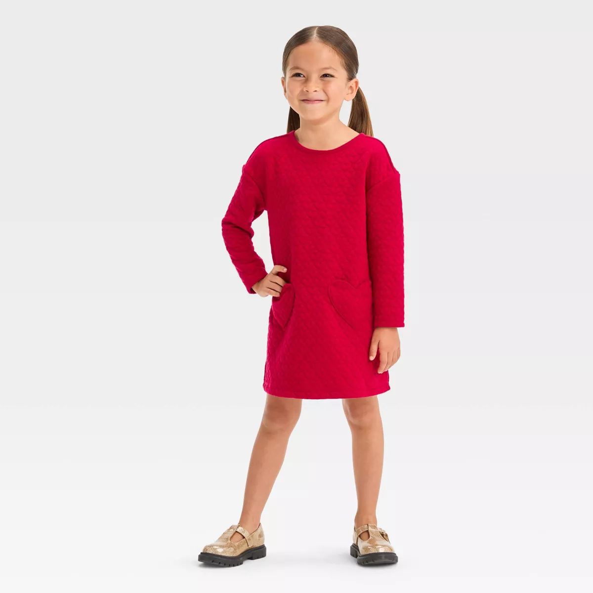 Toddler Girls' Valentine's Day Textured Dress - Cat & Jack™ Red 4T | Target