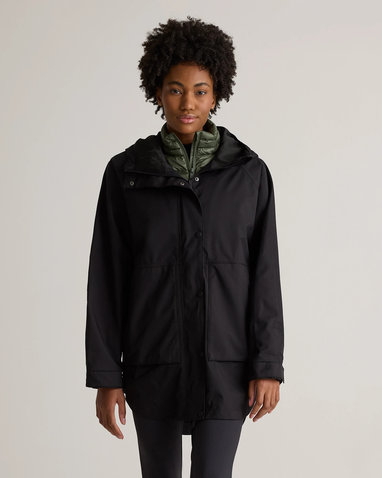 Quince | Women's Weatherproof OverSized Rain Jacket in Dark Spruce, Size Medium, Polyester/Recycled Polyester Blend | Quince