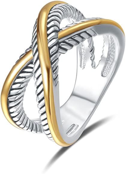 Ring Vintage Designer Fashion Brand Women Valentine Gift Two Tone Plating Twisted Cable Wire Ring... | Amazon (US)