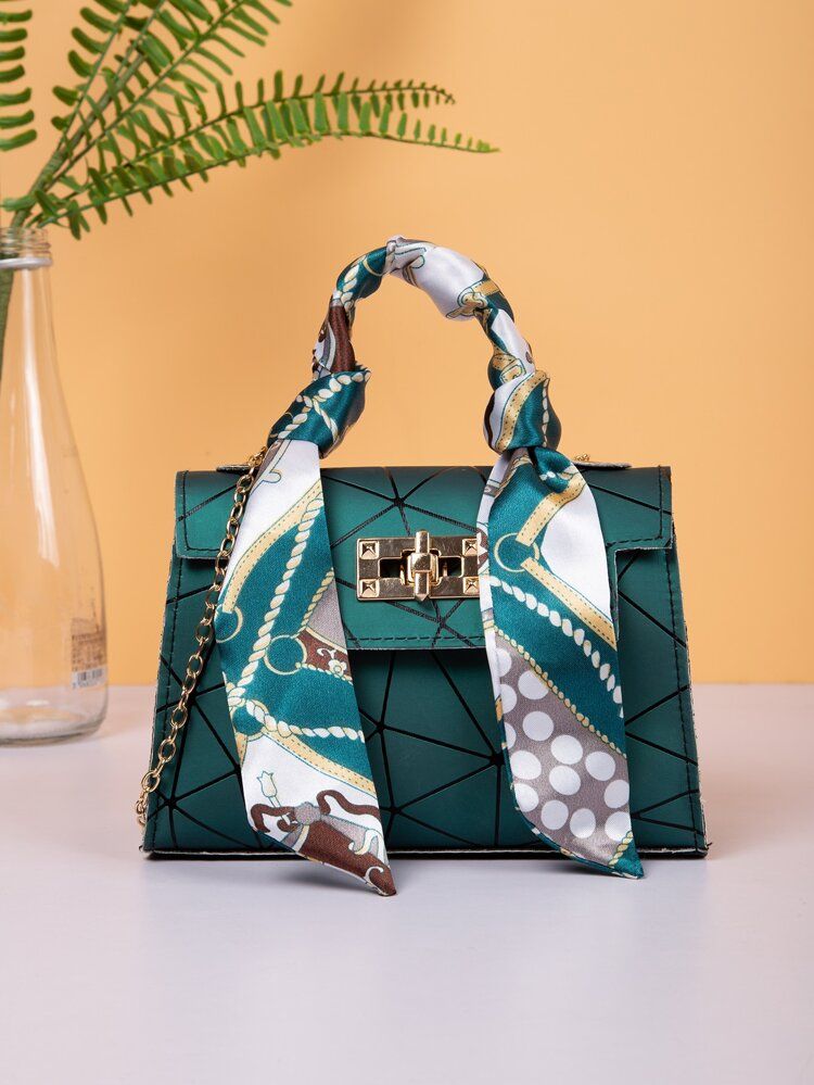 Twilly Scarf Decor Geo Pattern Satchel Bag | SHEIN