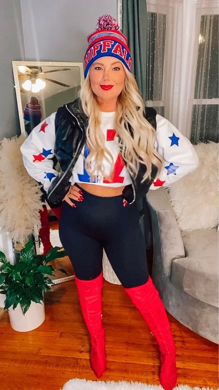Easy football outfit for a watch party! I love these red boots from Amazon. Super comfy! 

#LTKfindsunder50 #LTKshoecrush #LTKstyletip