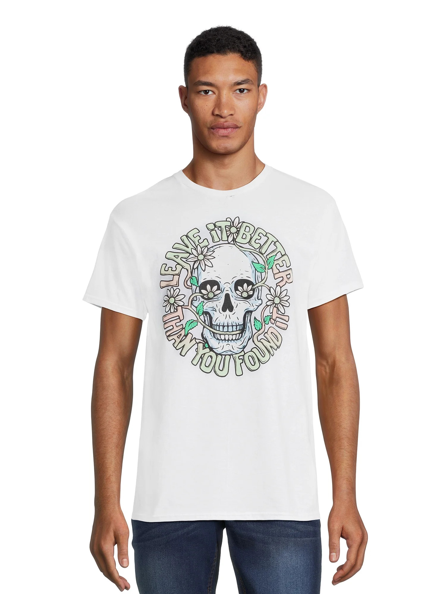 Leave It Better Than You Found It Floral Skull Men's Graphic Tee, Sizes S-3XL - Walmart.com | Walmart (US)