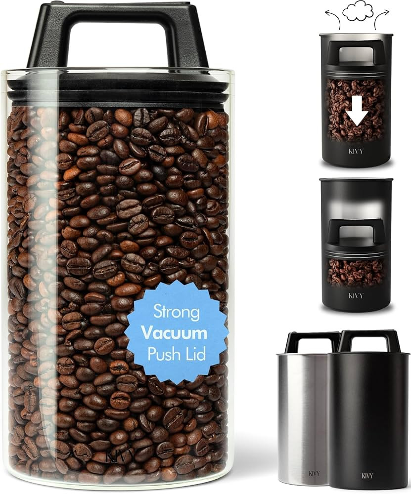 KIVY Vacuum Seal Coffee Canister (Glass) - Coffee Canister with Airtight Lid - Airtight Coffee Ja... | Amazon (US)