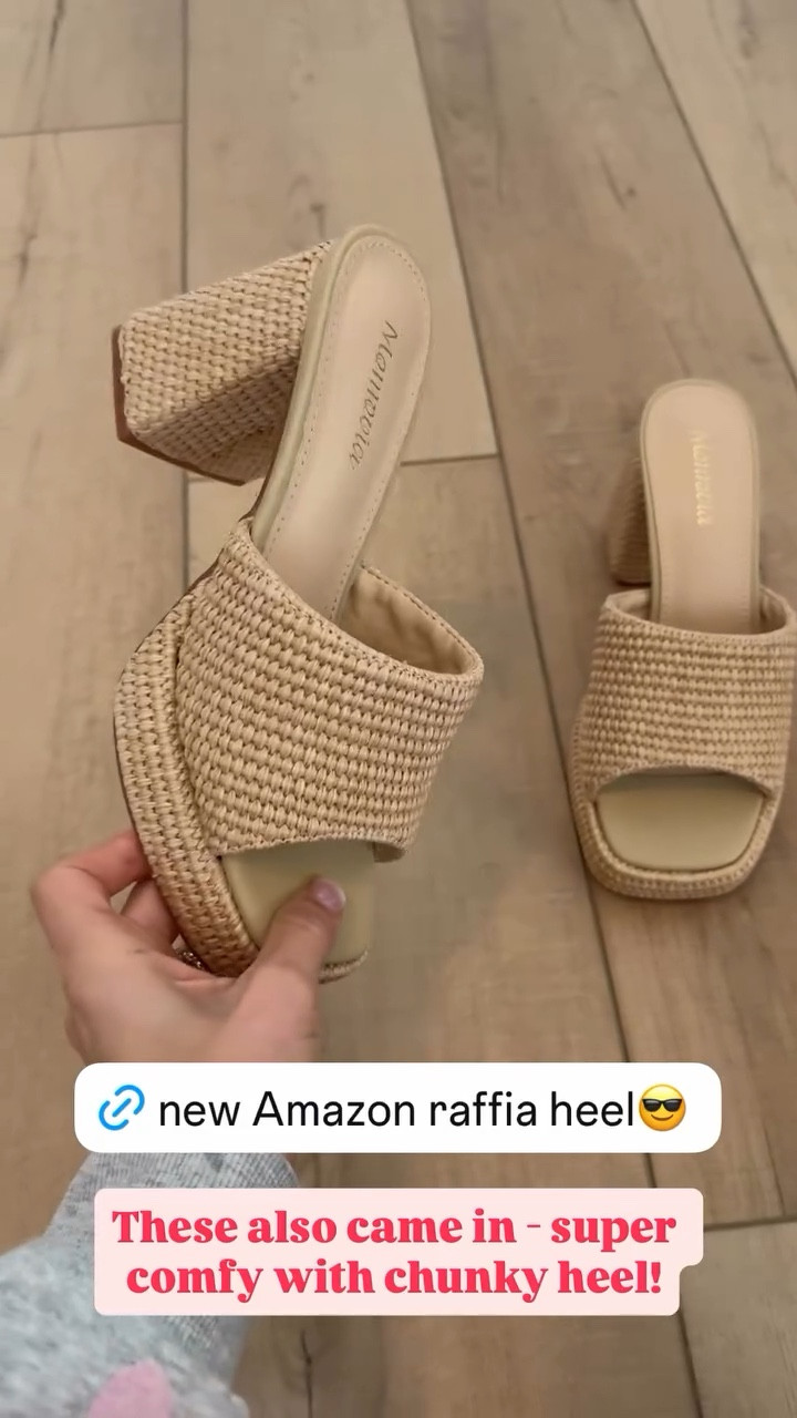 These also came in - super comfy with chunky heel! New Amazon raffia heels are TTS. Vacation shoes. Vacation outfits. Resort outfit. Resort wear. 

#LTKootd #LTKTravel #LTKgrwm