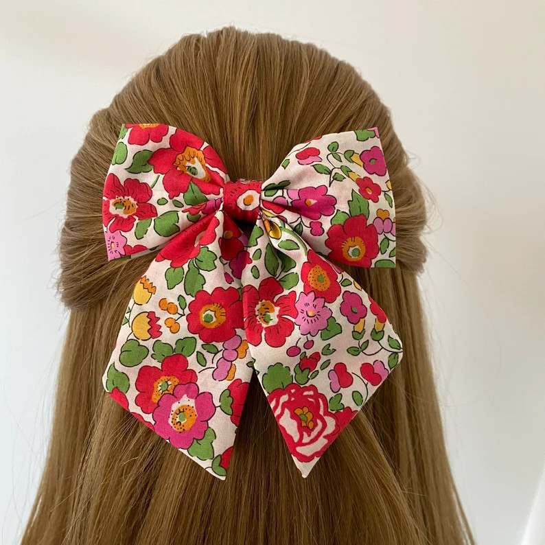 Liberty Hair Bow, Betsy Cherry Sailor Bow Clip, Girl Bow Clip, Hair Clip, Gift for Her - Etsy UK | Etsy (US)