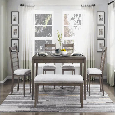Stylish 6-Piece Dining Table Set with Bench Side Chairs Comfortable Light Brown Finish Wooden Dining Furniture | Wayfair North America