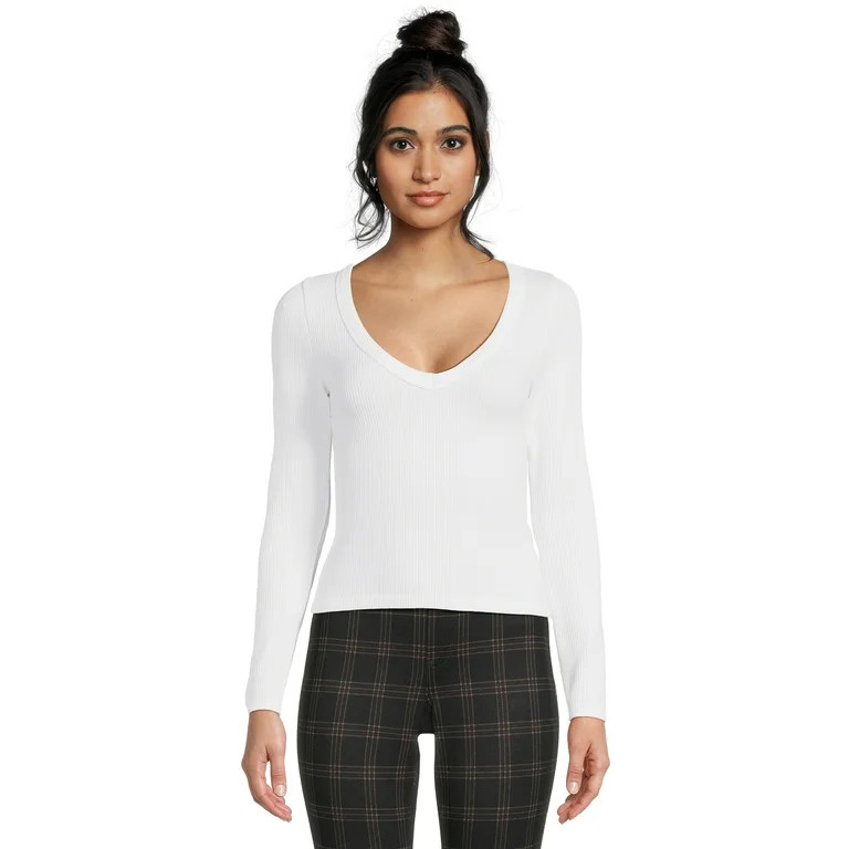 No Boundaries Juniors V-Neck Seamless Tee - Walmart.com | Walmart (US)