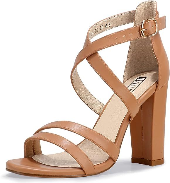 IDIFU Women's Chunky High Heel Sandal Strappy Open Toe Ankle Strap Dress Shoes for Women Bridesma... | Amazon (US)