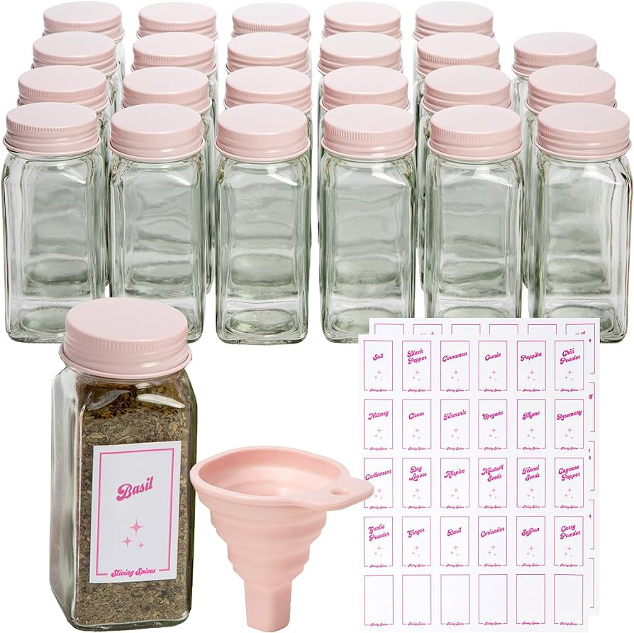 Paris Hilton Glass Spice Jar Storage Set, 4-Ounce Empty Spice Jars with Labels, Shaker Caps and M... | Amazon (US)