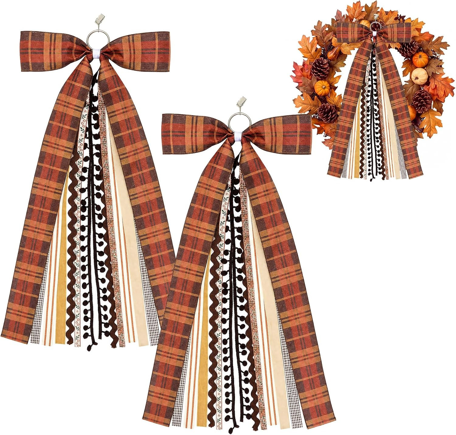 Suncalla 2 Pcs Fall Plaid Country Ribbon Bow for Wreath Front Door | Amazon (US)