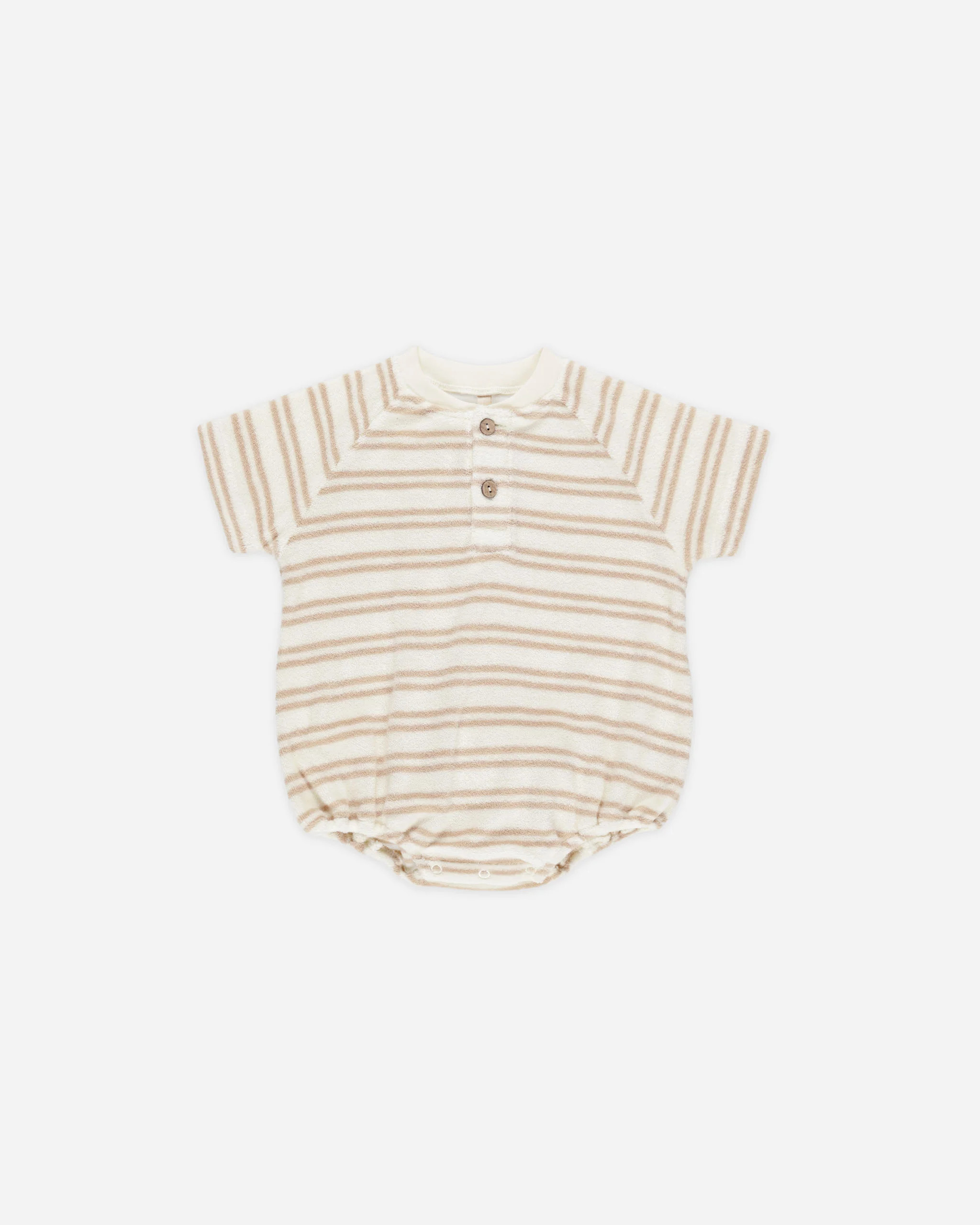 Terry Henley Romper || Oat Stripe | Rylee + Cru