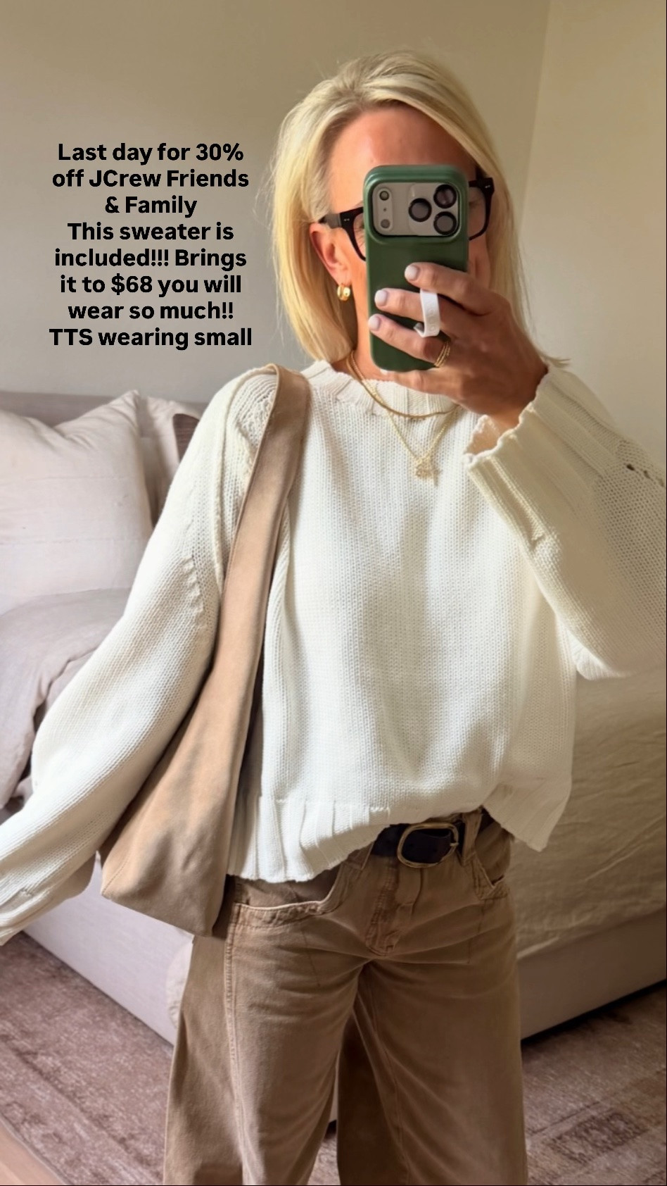30% off friends & family event @. 
Last day! 
This sweater will be a workhorse in your wardrobe. I have it in the red and in the white.

Wearing true size of Small. ￼