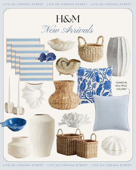 Absolutely loving all of these coastal home decor finds from H&M! The perfect mix of beachy and nautical, I’m loving these striped placemats, floral pillows, coral objects, plaster vases, woven baskets, fish serving dishes, candle holders, seashell dishes, white vases, linen pillows, unique drawer knobs, and more! And they’re all so affordable! 🩵
.
#ltkhome #ltkfindsunder50 #ltkfindsunder100 #ltkseasonal #ltkstyletip coastal decor, beach decor, nautical vibes, blue and white decor

#LTKSeasonal #LTKhome #LTKfindsunder100