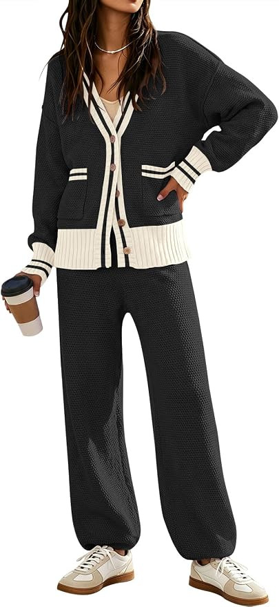Women's 2 Piece Outfit Lounge Sets Trendy Cardigan Sweater Set Loungewear | Amazon (US)