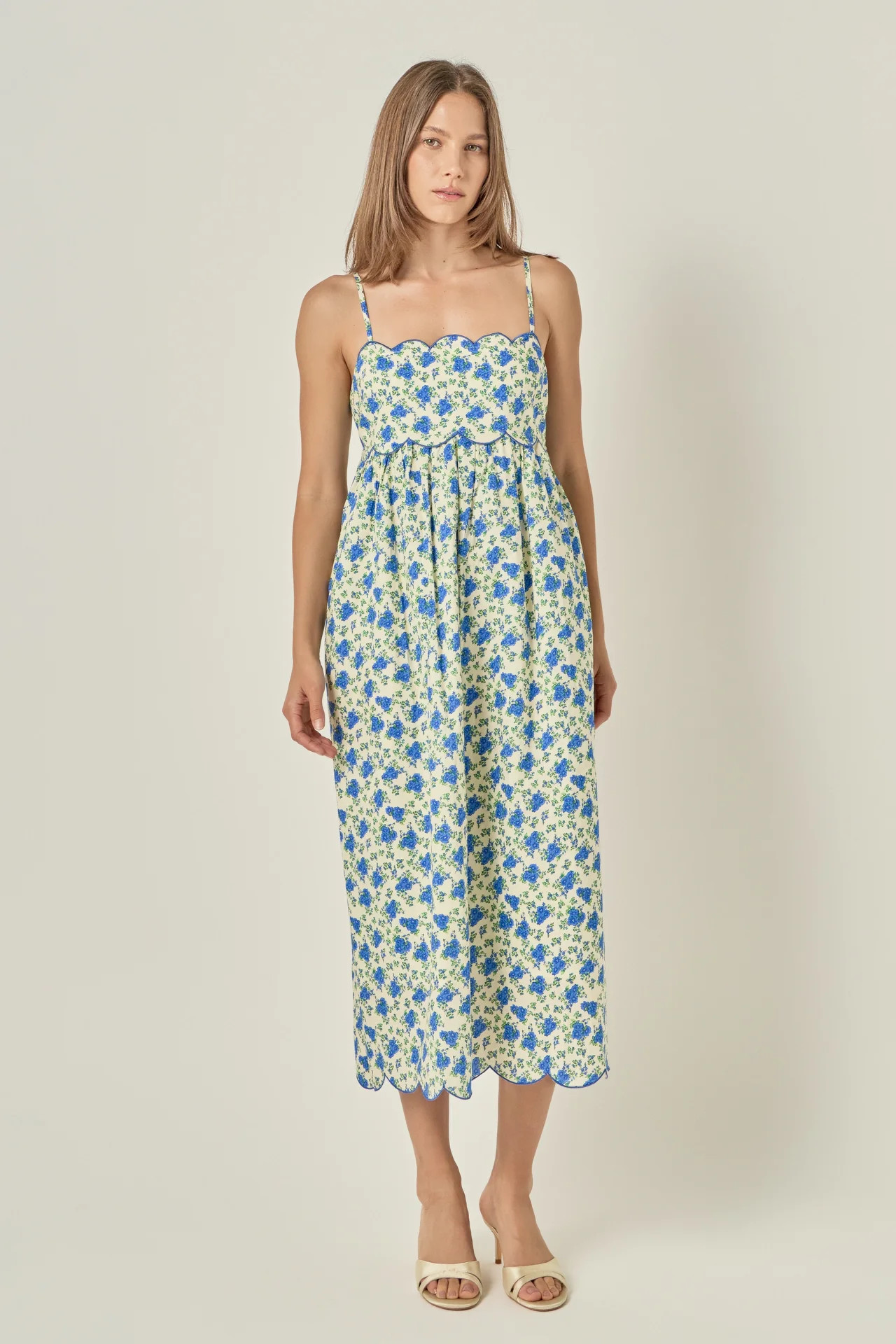 Ditsy Floral Scallop Detail Midi Dress | English Factory