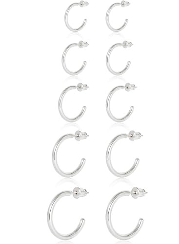 Small Silver Hoop Earrings for Women: Surgical Stainless Steel. Hoop Earrings Tiny Gold Thin Hoop Earrings Minimalist Open Hoops for Women (Set of 1-5 Pairs) (Silver - 6mm/8mm/10mm/15mm/20mm) | Amazon (US)
