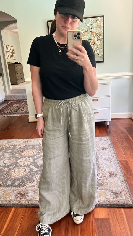 Linen pants and casual tee outfit of the summer for any mom  

#LTKMidsize #LTKOver40 #LTKSeasonal