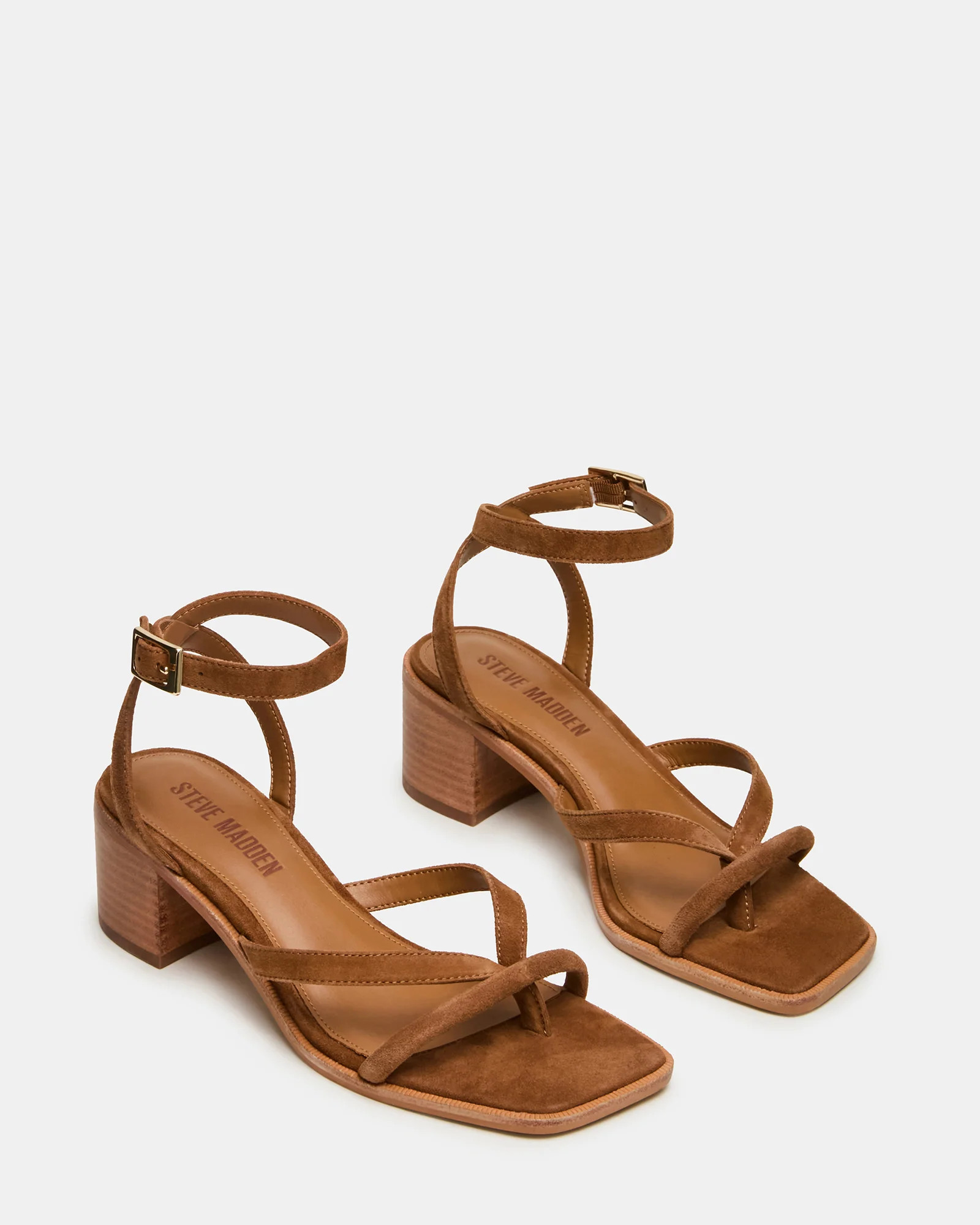 TILLY Chestnut Suede Square-Toe Block Heel Strappy Women's Sandal | Steve Madden (US)