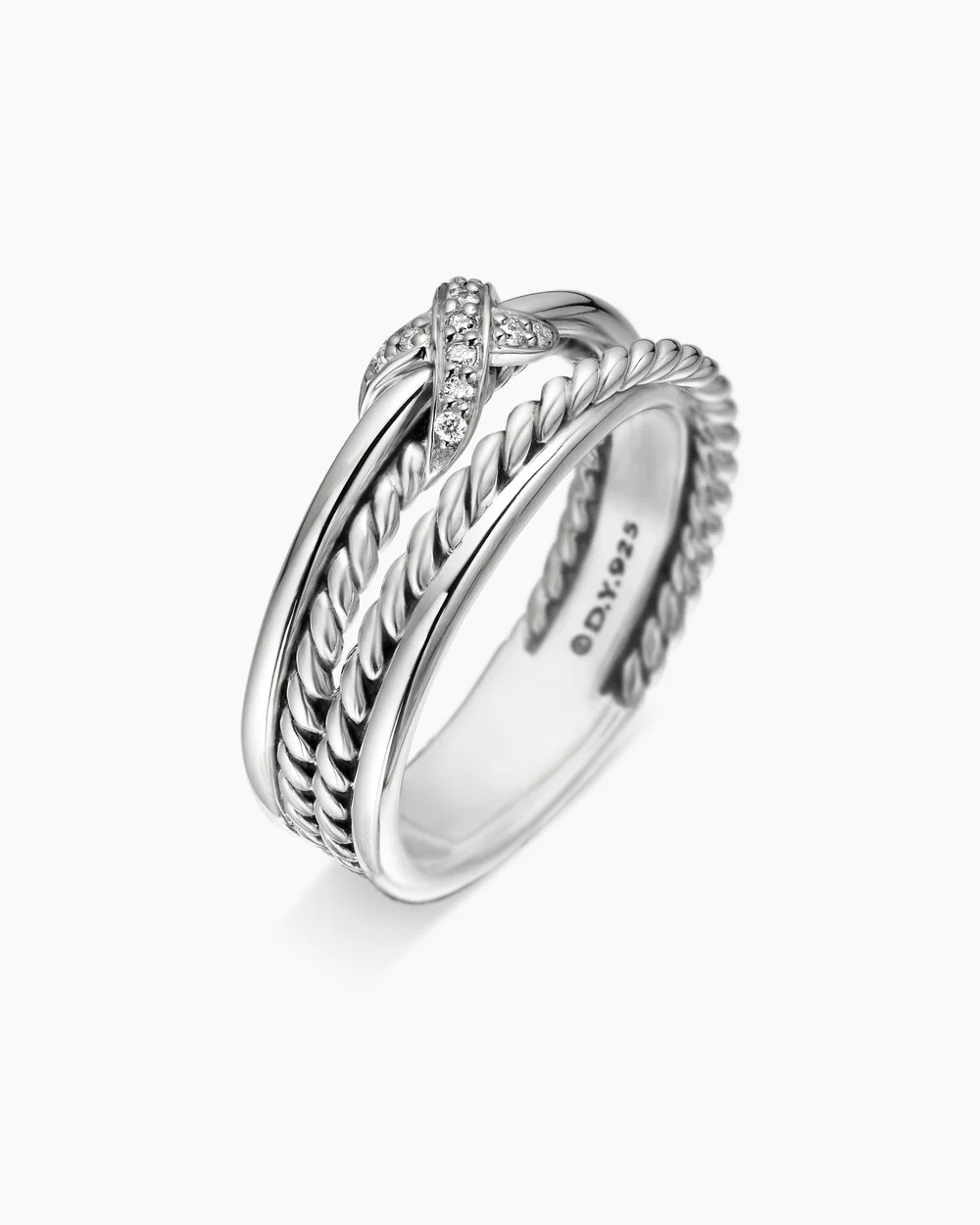 David Yurman | X Crossover Band Ring in Sterling Silver with Diamonds, 6mm | David Yurman