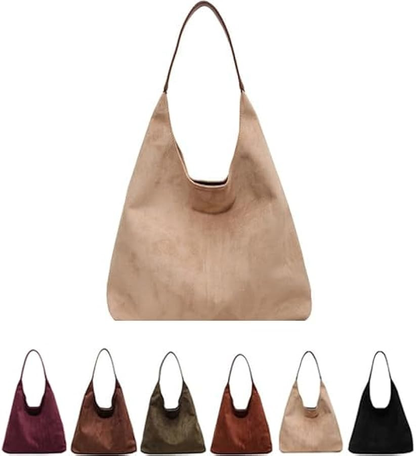 Leather Hobo Bags for Women Brown Purses Suede Purse Slouchy Tote Bag Suede Tote Bag Fall Purses ... | Amazon (US)