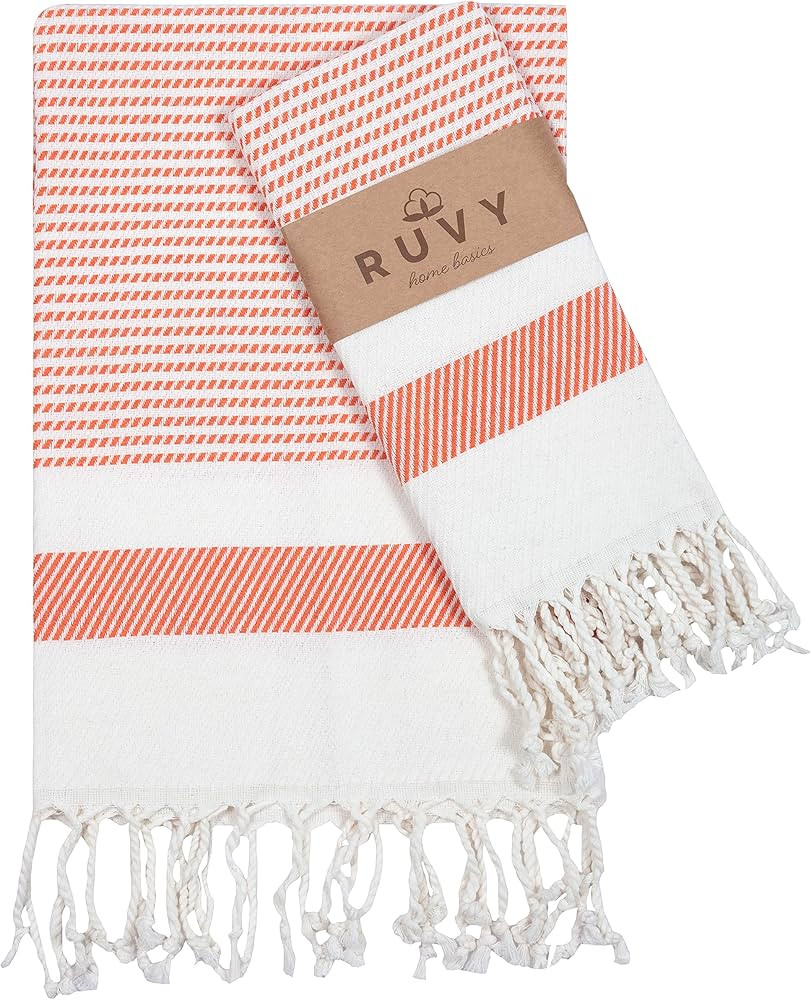 Ruvy Home Basics Turkish Hand Towels for Bathroom Set of 2 | 18"x40", Cotton | Bathroom Hand Towe... | Amazon (US)