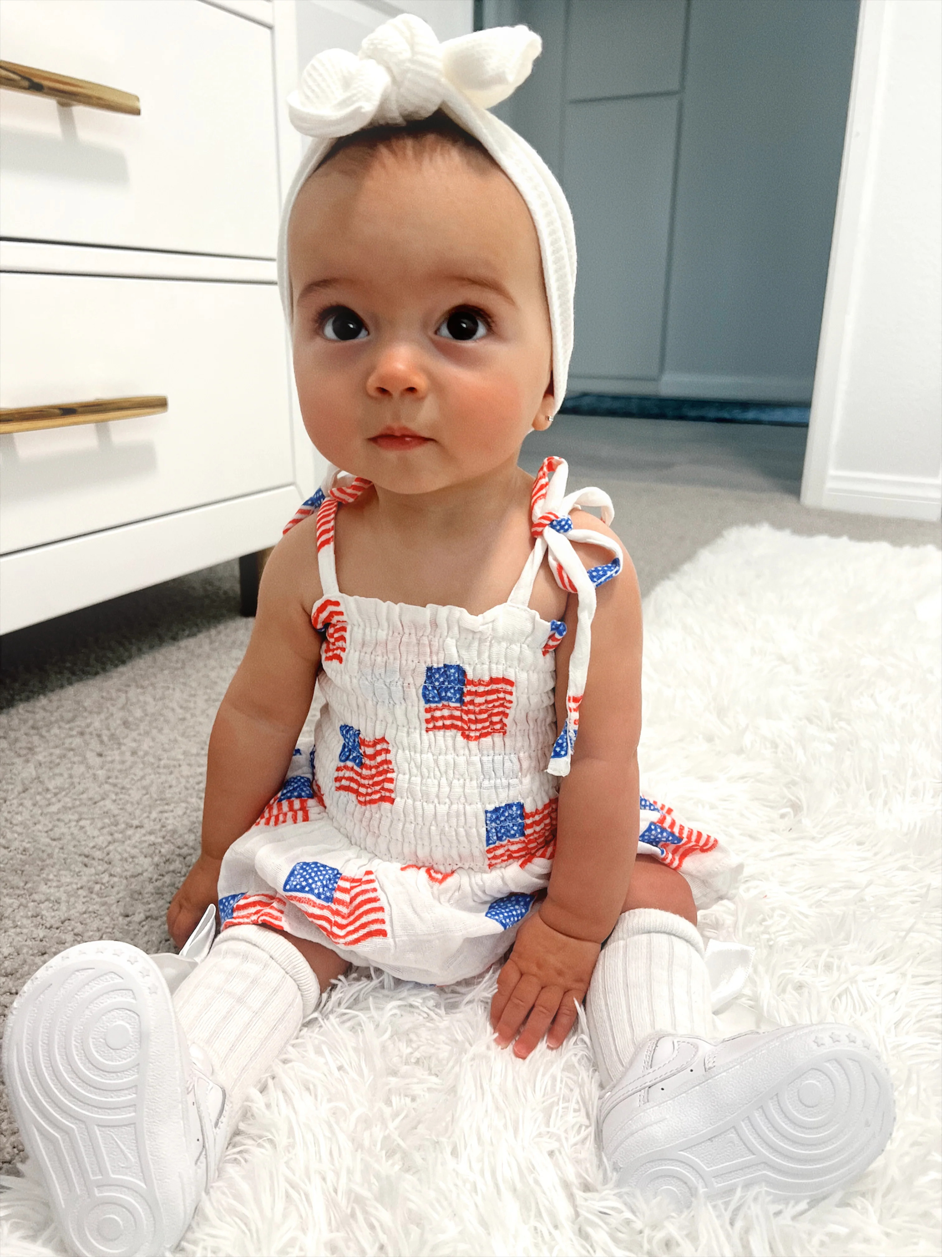 Muslin Smocked Bubble w/ Skirt, American Flag | SpearmintLOVE