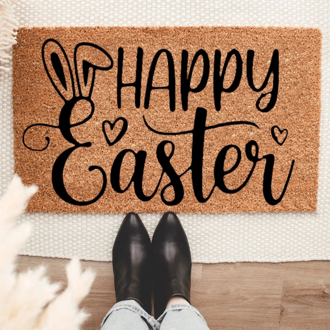 Happy Easter Bunny Doormat, Housewarming Gift, Welcome Doormat, Front Doormat, Customize Dog Door... | Etsy (US)