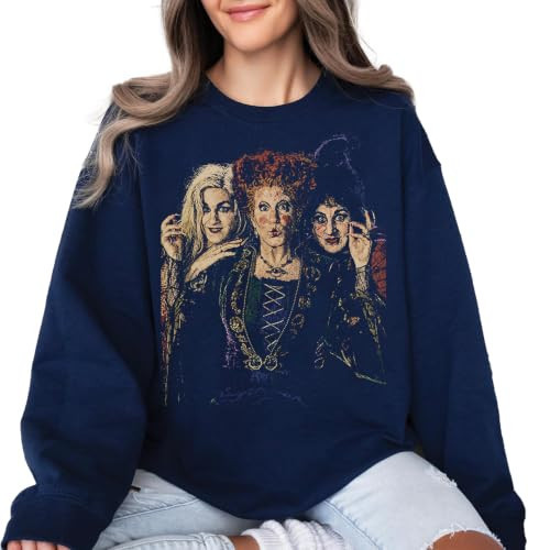 Hocus Pocus Witch Graphic Crewneck Sweatshirt, Sanderson Sisters Shirt (Navy, Medium) | Amazon (US)