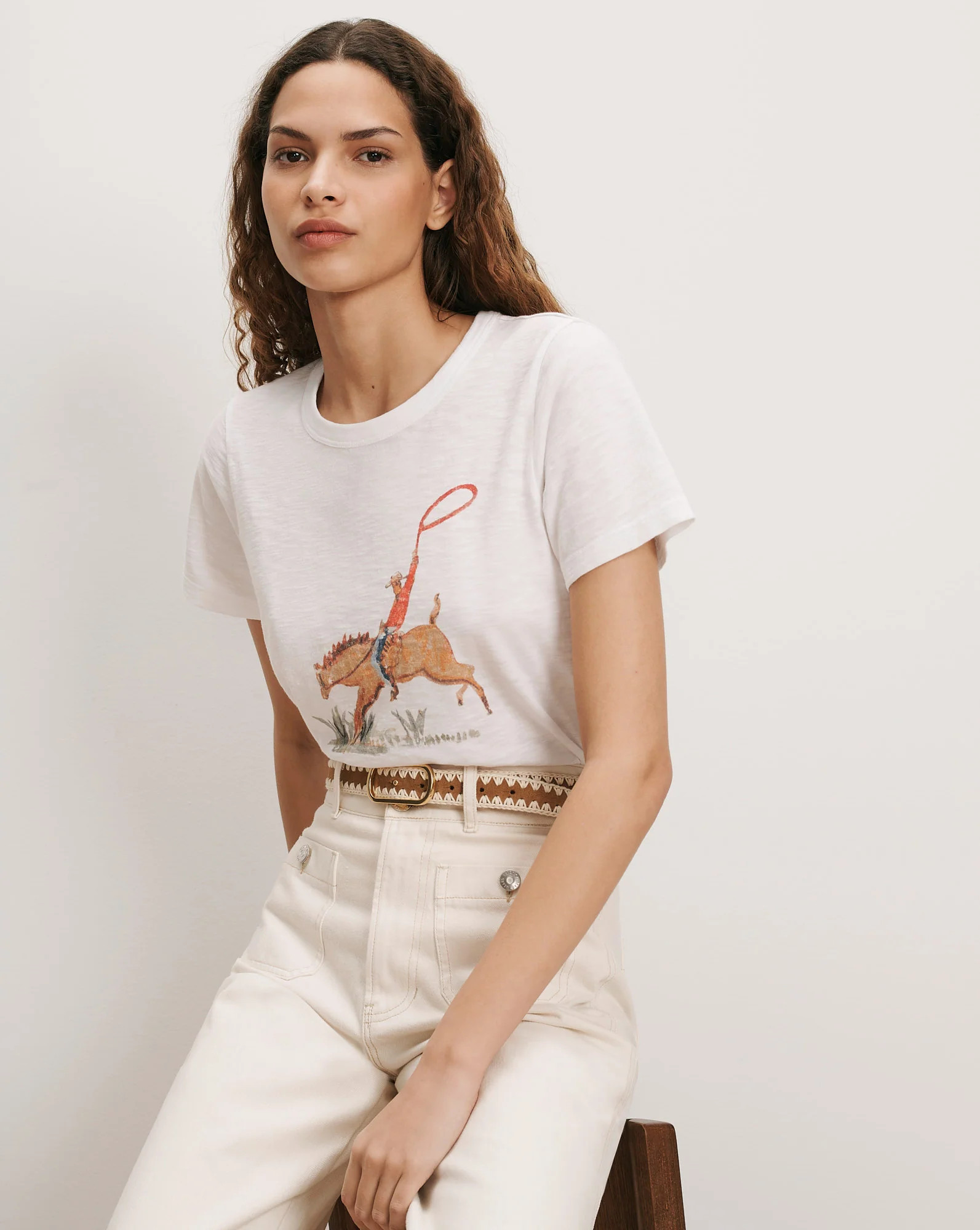 Carla Crewneck T-Shirt in White Cowgirl Print Multi/Cg | Veronica Beard | Veronica Beard