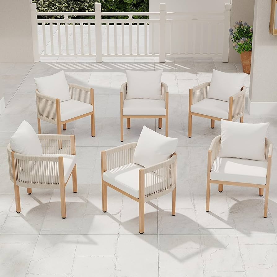 Patio Dining Chairs Set of 6, Rope Rattan Patio Furniture Set, All Weather Outdoor Dining Chairs ... | Amazon (US)