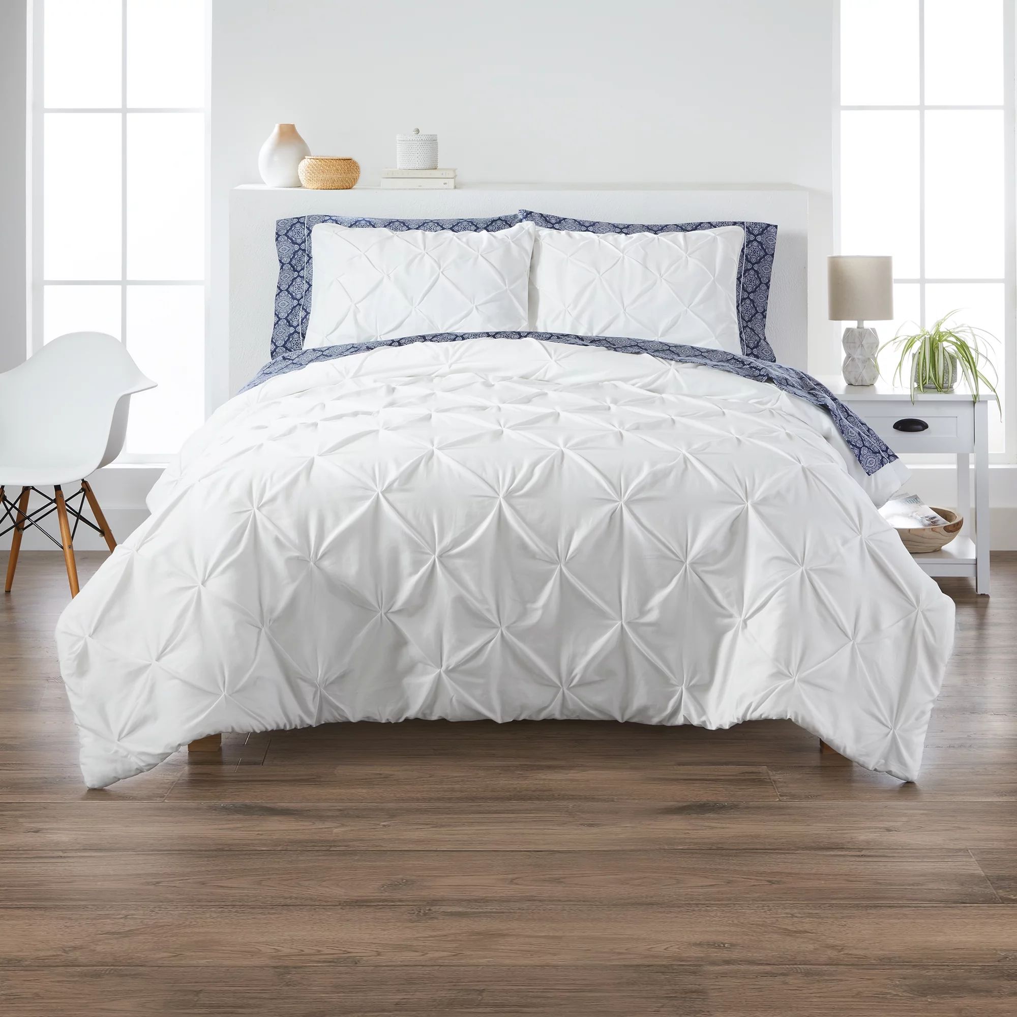 Better Homes & Garden, Cotton Blend Pintuck 3 Piece Comforter Set, Full/Queen, White | Walmart (US)