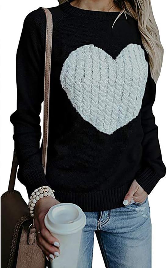 shermie Women's Pullover Sweaters Long Sleeve Crewneck Cute Heart Knitted Sweater | Amazon (US)