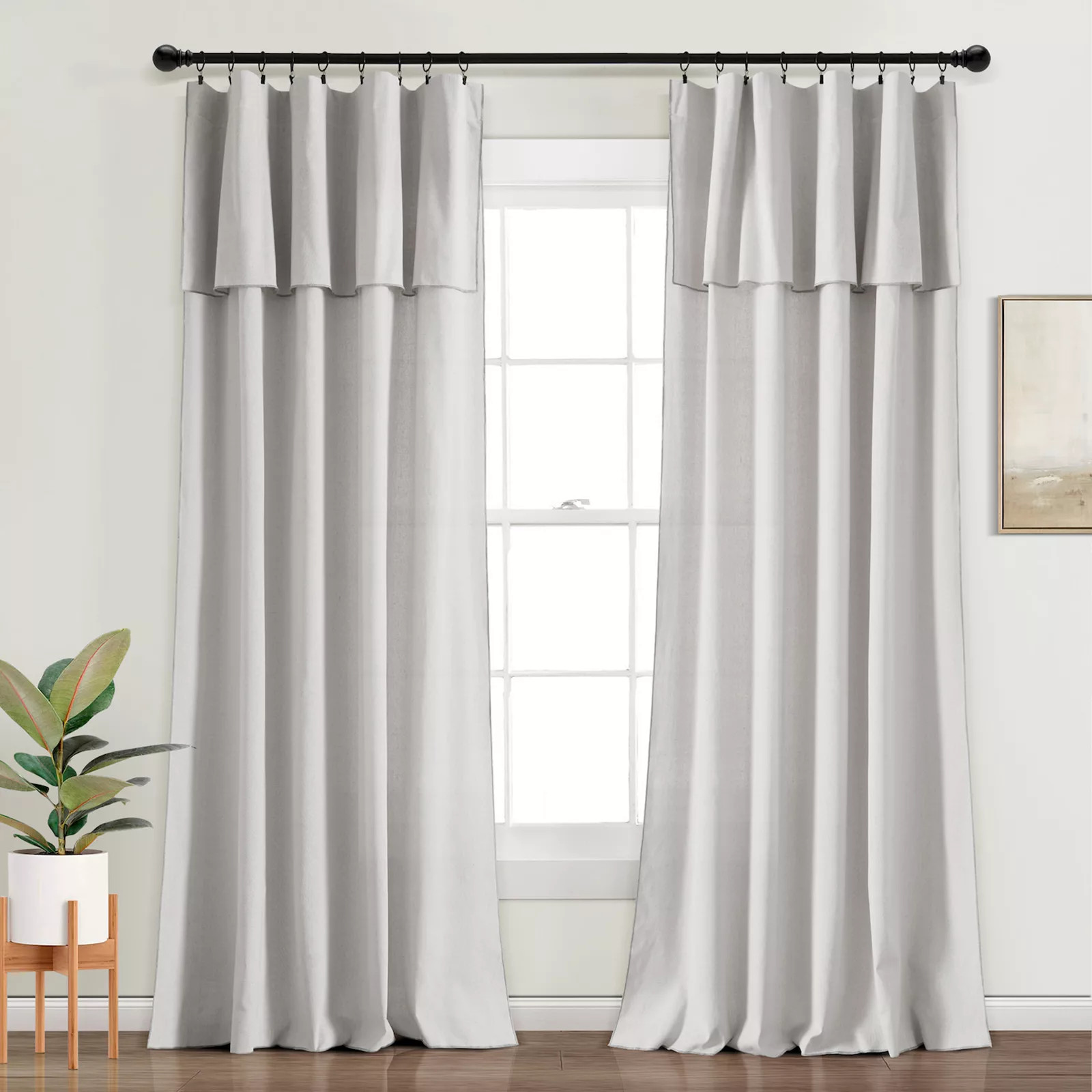 Lush Decor 2-Piece Modern Embroidered Edge Attached Valance Window Curtain Panel Set, Light Gray | Kohl's