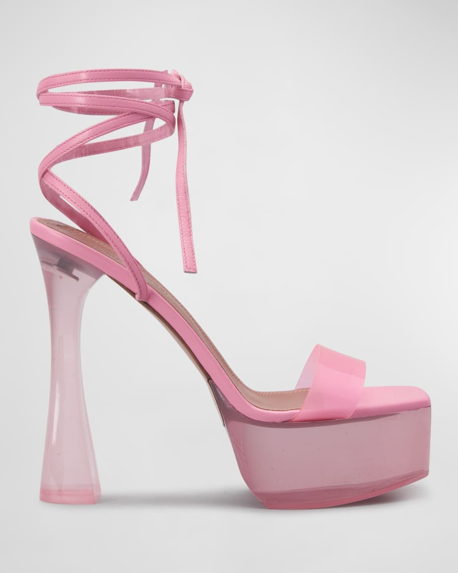 Amina Muaddi Sita Clear Ankle-Wrap Platform Sandals | Neiman Marcus