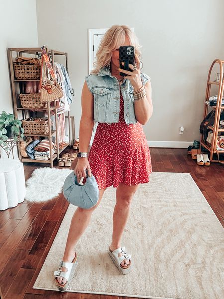 This red romper from Amazon is so cute and flowy like a dress! Love it with a denim vest and fun sandals. Would also be cute with sneaks too! 
•Romper M
•Denim vest (linked similar) mine is sold out 
•Sandals TTS 
Denim purse, casual style, Memorial Day look  
✨Watchband save with code MANDIE
✨Necklace & Earrings save with code MANDIE15 


#LTKStyleTip #LTKOver40 #LTKFindsUnder50
