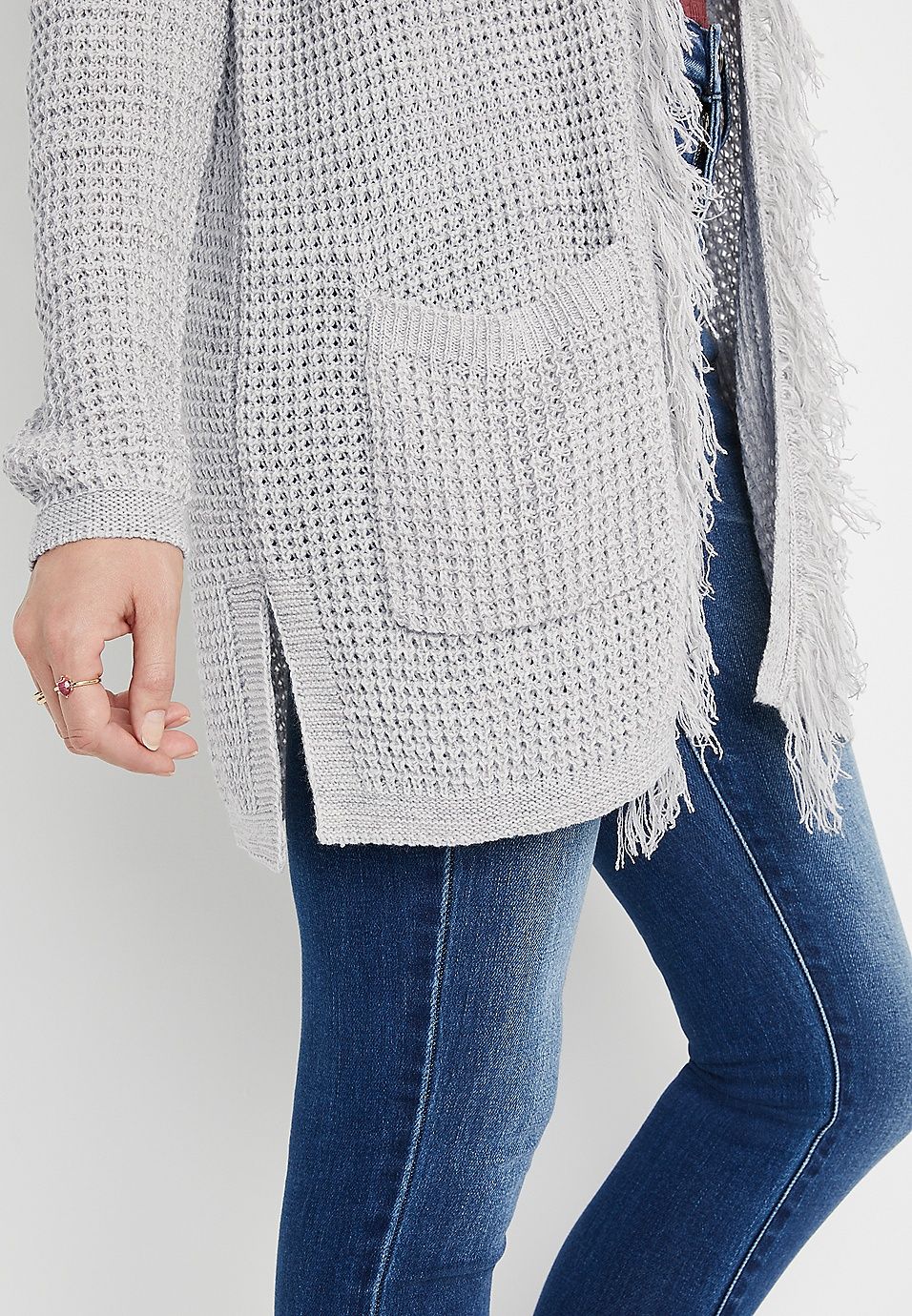 Gray Fringe Pocket Cardigan | Maurices