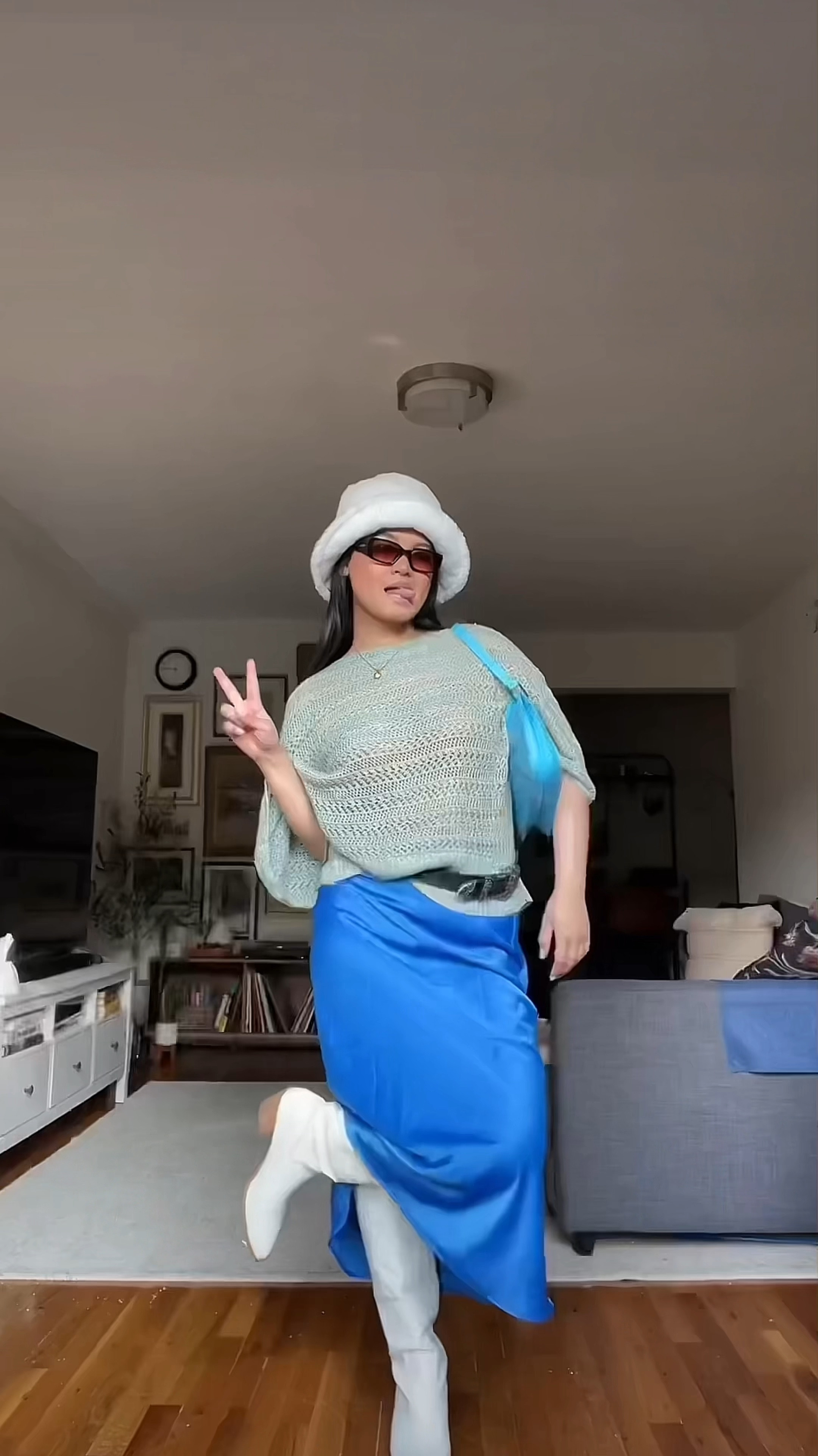 Letting this filter pick my outfit ✌️ green, blue and white chefs kiss 😘 white bucket hat + blue bag and skirt and a cowboy boots?!?! 💗 #midiskirt #y2k #blueskirt #summeroutfit #springoutfit #colorfuloutfit #furhat #beltbuckle 

#LTKSeasonal #LTKGiftGuide #LTKFind