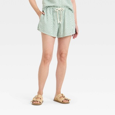 Women's High-Rise Linen Pull-On Shorts - Universal Thread™ Green Striped S | Target