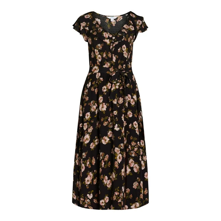 Time and Tru Women's and Women's Plus Ruffle Neck Midi Dress, Sizes XS-4X | Walmart (US)