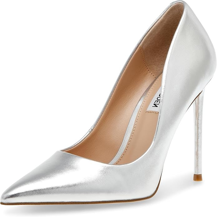 Steve Madden Vala Silver Fashion High Heel Pointed Toe Slip On Stiletto Pumps (Silver, 7) | Amazon (US)