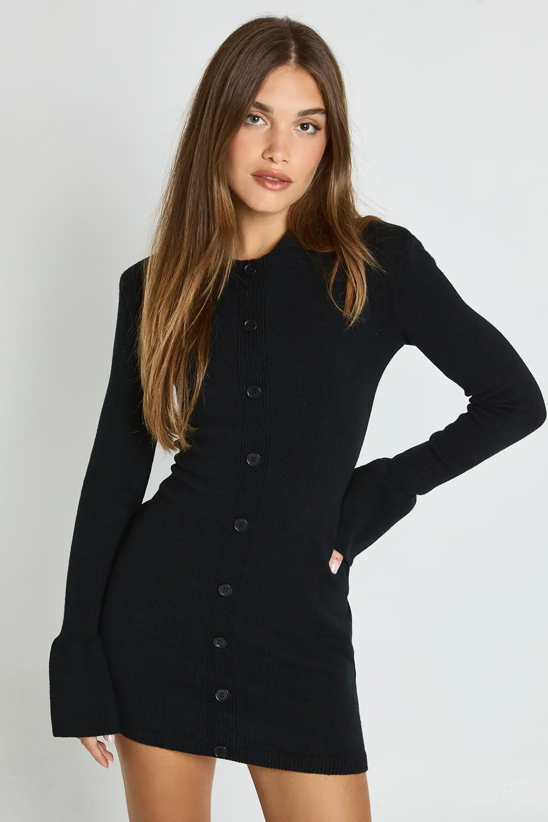 Knitted Button Through Mini Dress | boohoo (US & Canada)