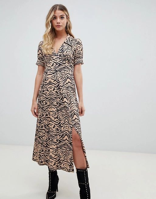 ASOS DESIGN animal print midi tea dress in rib | ASOS UK