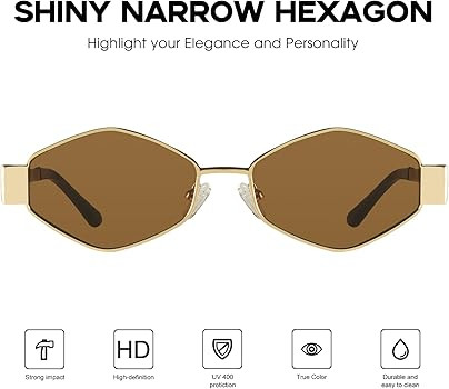 mosanana Trendy Hexagon Metal Sunglasses for Women Small Retro Style MS52475 | Amazon (US)