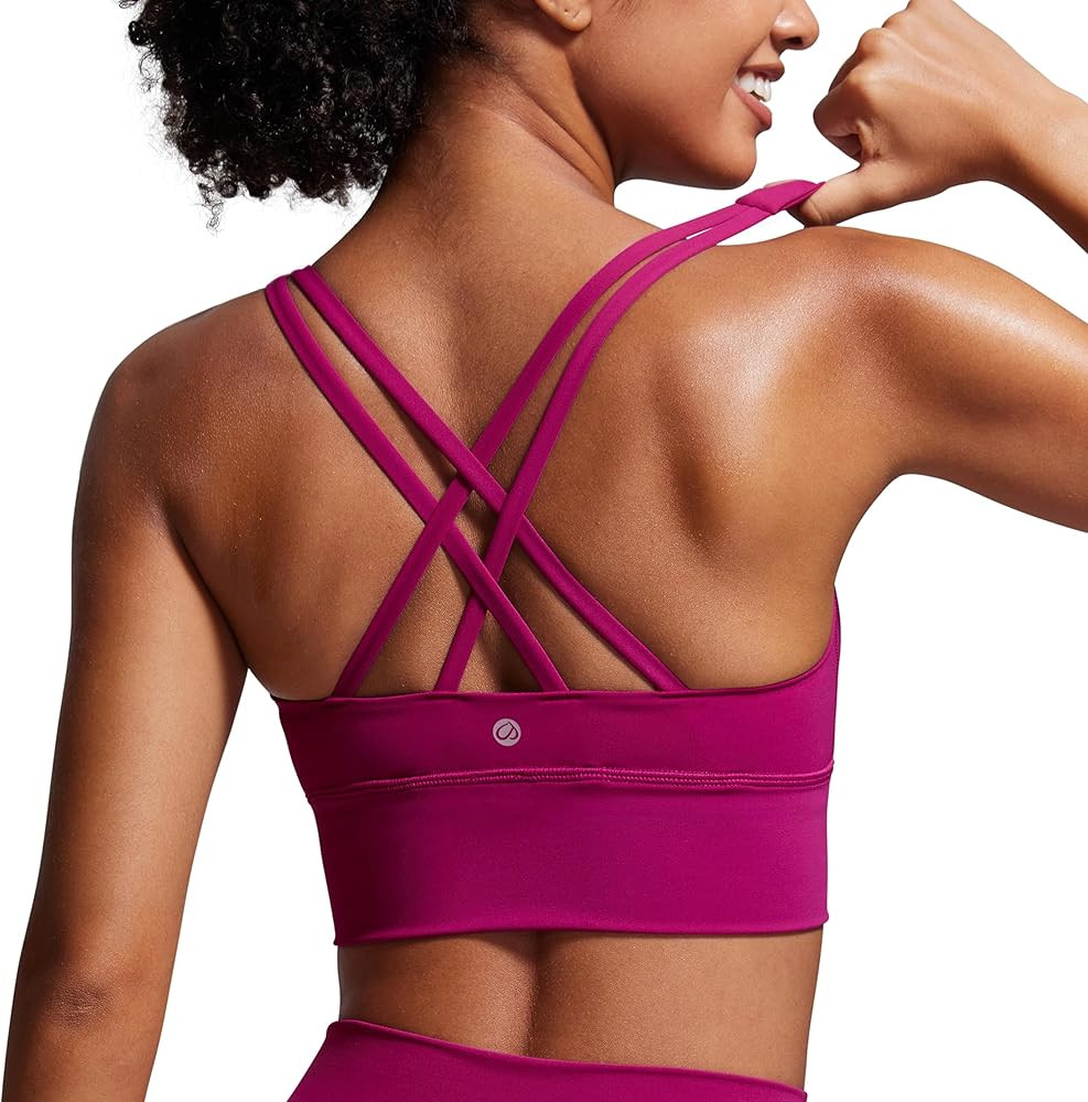 CRZ YOGA Womens Strappy Longline Sports Bra - Medium Impact Criss Cross Yoga Padded Workout Crop ... | Amazon (US)