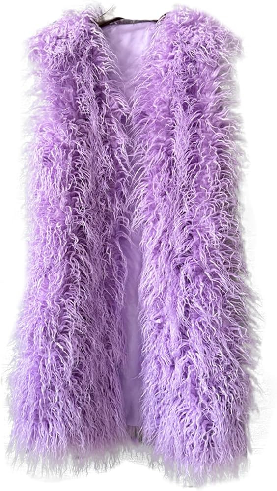 Colf Women's Winter Fluffy Sleeveless Faux Fur Vest Coat Long Overcoat Jacket | Amazon (US)