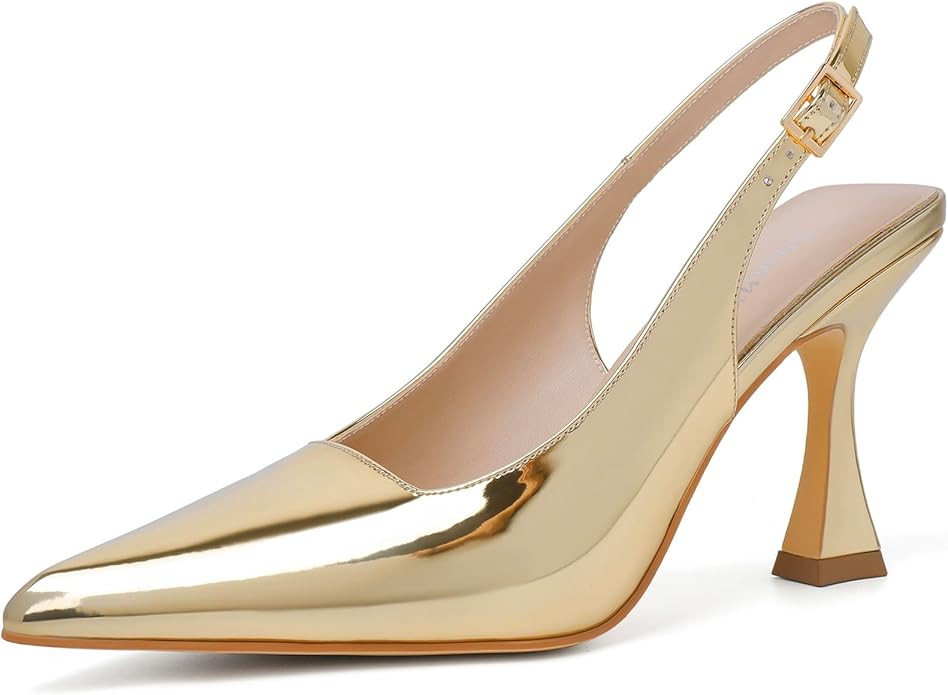 Susanny Slingback Kitten Heels Elegant Dressy Pumps for Women Closed Pointy Toe Sexy Chunky High ... | Amazon (US)