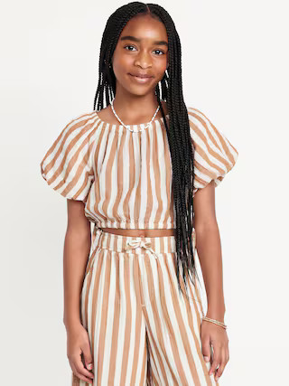 Cropped Short Puff-Sleeve Double-Weave Top for Girls | Old Navy (US)