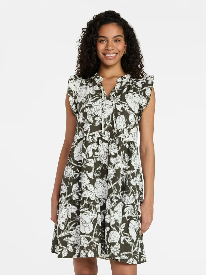 Time and Tru Women’s and Women’s Plus Flutter Sleeve Cotton Mini Dress, Sizes XS-4X | Walmart (US)