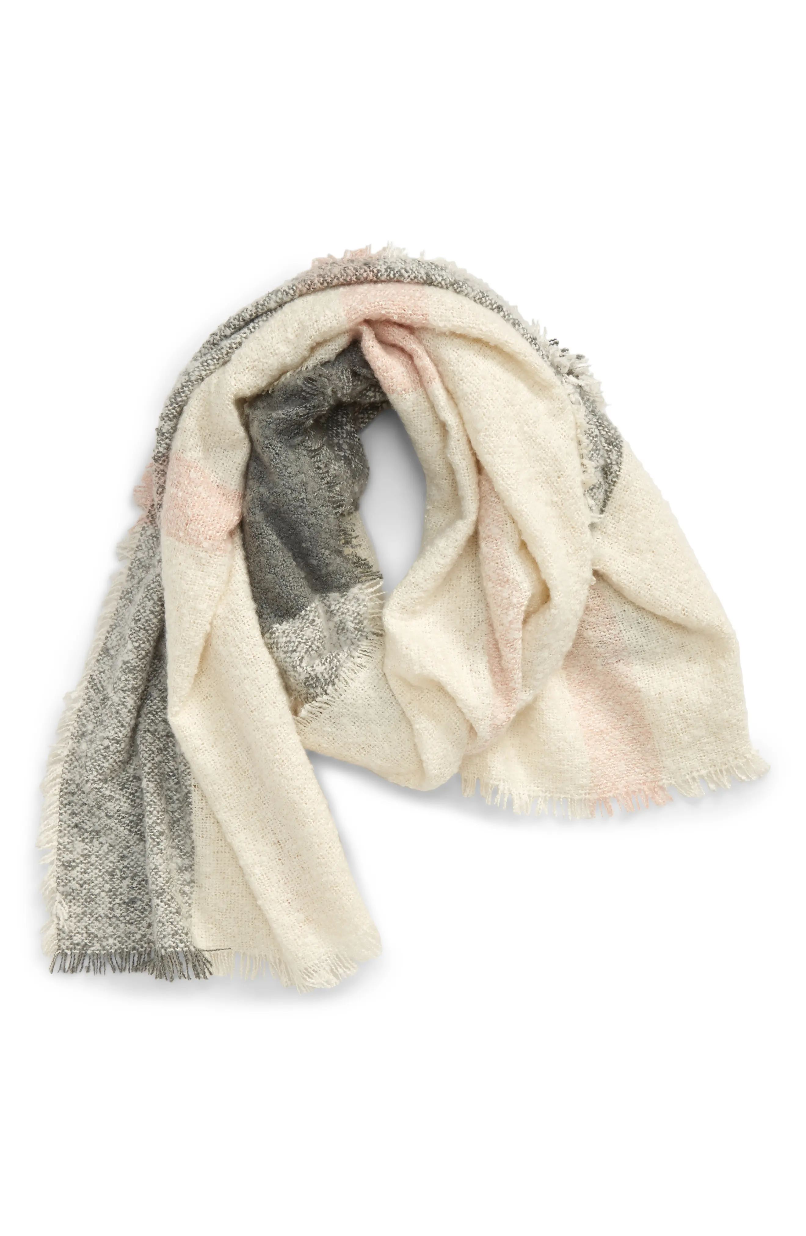 Women's Barbour Plaid Boucle Scarf, Size One Size - Grey | Nordstrom